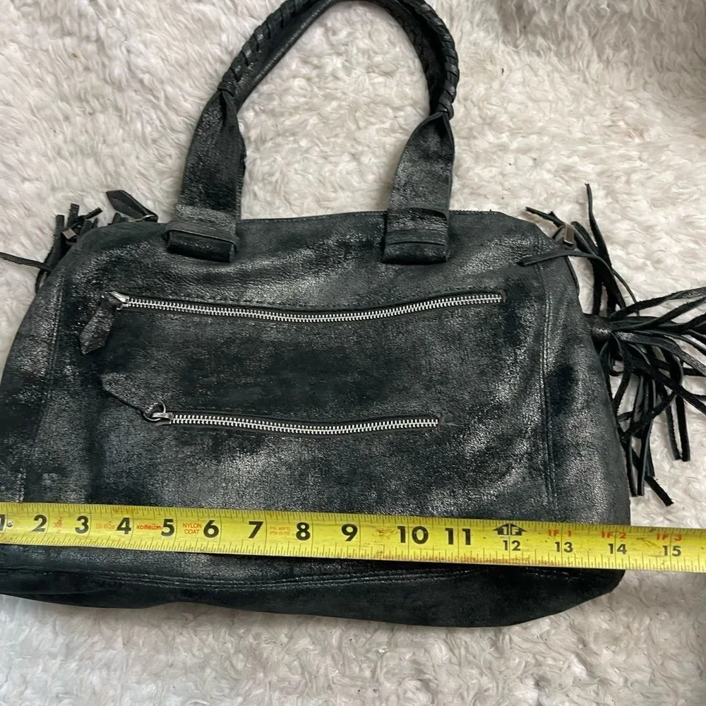 Carla Mancini black metallic silver Medium Satchel bag silver tone hardwares